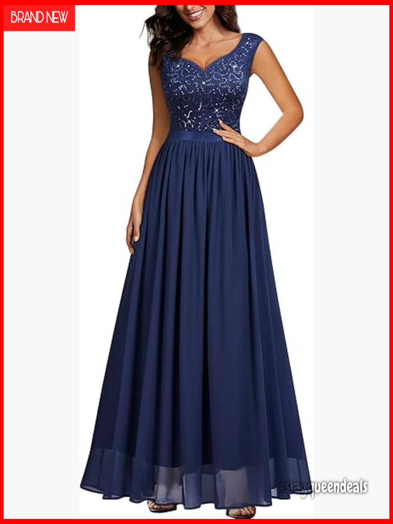 Deep V-Neck Sequin Lace Maxi Dress Sleeveless Evening Party